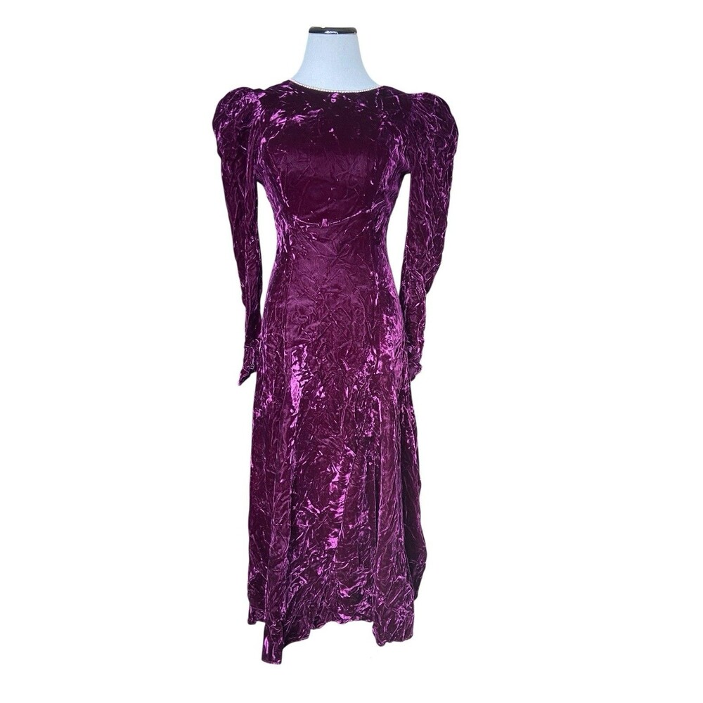 Vintage‎ Crushed Velvet Gown Size S Purple Gothic Romance Witchy Vamp 80s Prom